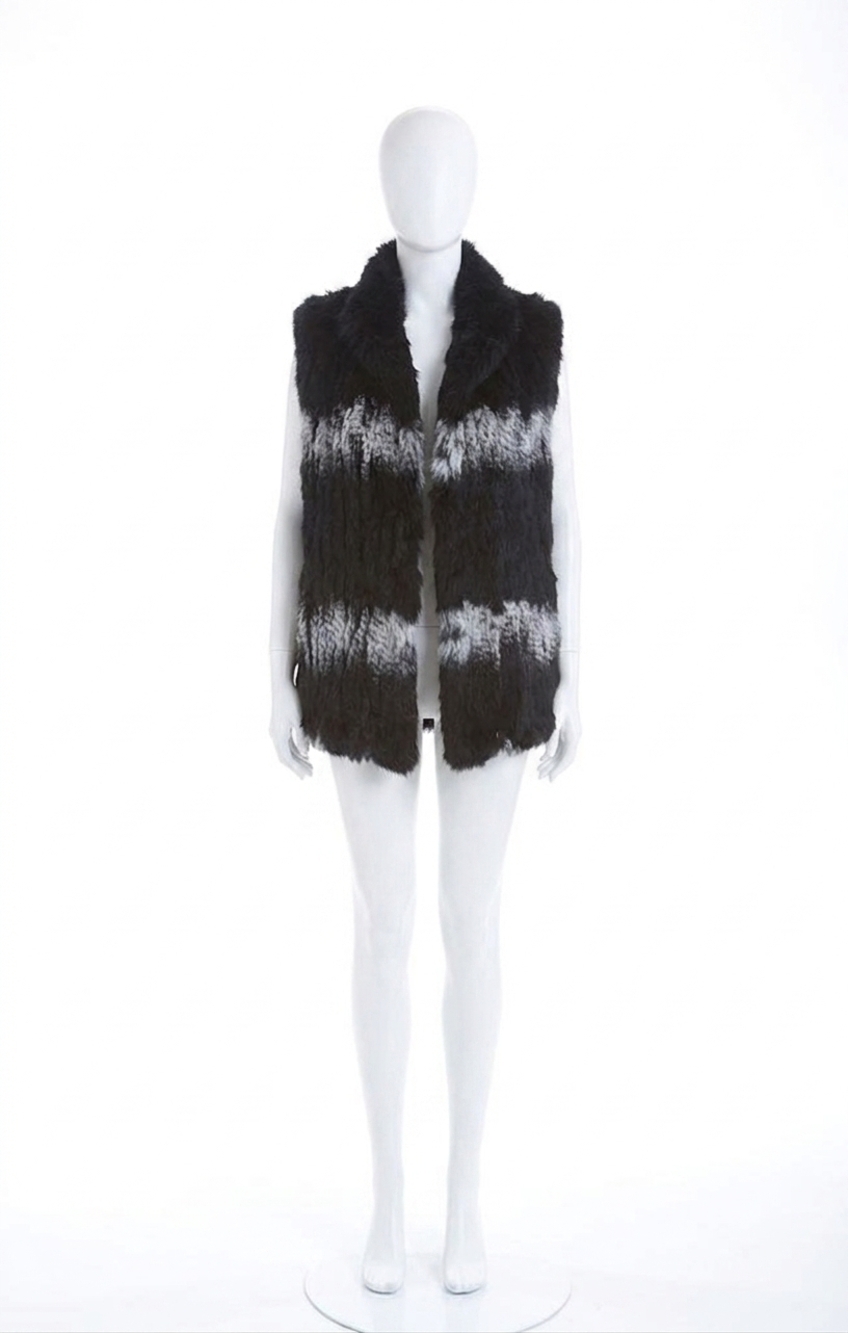 NEW LOVE TOKEN eliza genuine real rabbit fur vest in black/snow